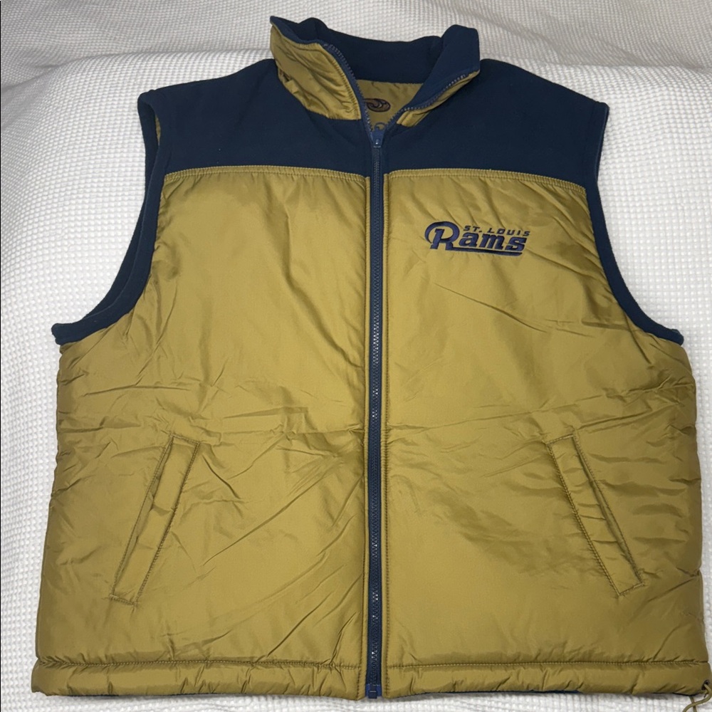 Vintage St Louis Rams Reversible Men's Blue and Gold Nylon/Fleece Vest - Large